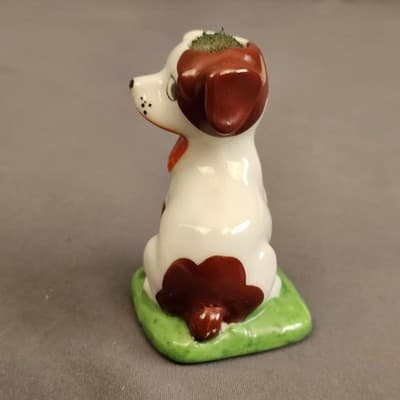 Vintage Puppy Spotted Dog Pin Cushion Figurine Happy Made in Japan Porcelain - Thumbnail 3