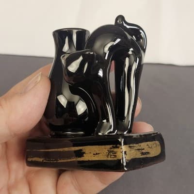 Vintage OCCUPIED JAPAN Redware 2 1/4" SCAREDY BLACK CAT & VASE Toothpick Holder - Thumbnail 12