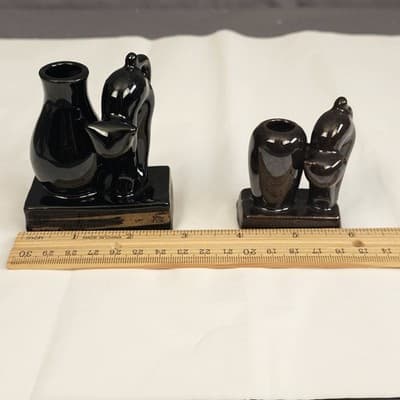 Vintage OCCUPIED JAPAN Redware 2 1/4" SCAREDY BLACK CAT & VASE Toothpick Holder - Thumbnail 7