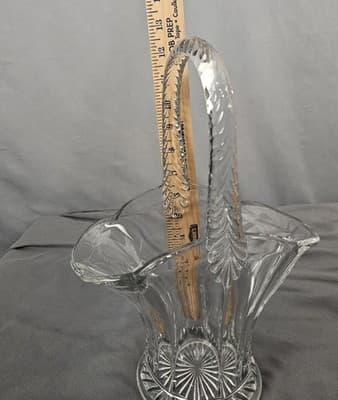 Crystal Basket With Handle Used For Easter/Candy Dish Vintage 12.5" Tall - Thumbnail 7
