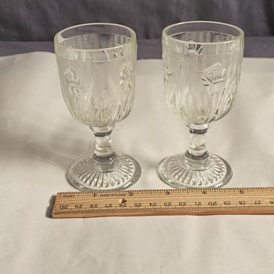 Set of 2 Jeanette Glass Iris & Herringbone Small Goblets Clear 5-3/4" 6 oz - Thumbnail 5