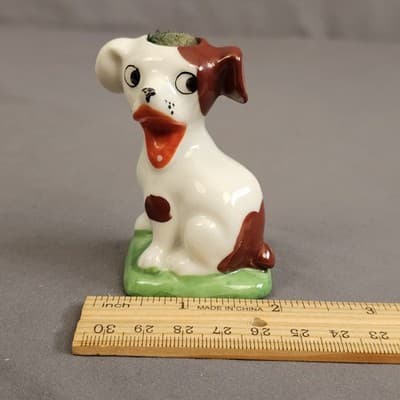 Vintage Puppy Spotted Dog Pin Cushion Figurine Happy Made in Japan Porcelain - Thumbnail 8