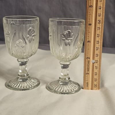 Set of 2 Jeanette Glass Iris & Herringbone Small Goblets Clear 5-3/4" 6 oz - Thumbnail 6