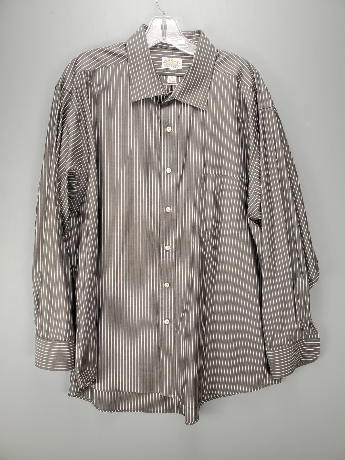 Mens Button Down Eagle Shirt Co Bo's Two Ply Pinpoint 18 34/35 Gray White Stripe - Thumbnail 2