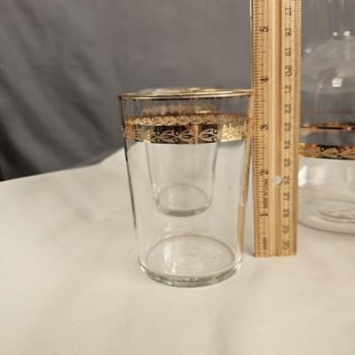 Vtg Libbey Victoria Water Juice Liquoir Carafe & 4 juice glasses 22Kt gold - Thumbnail 6
