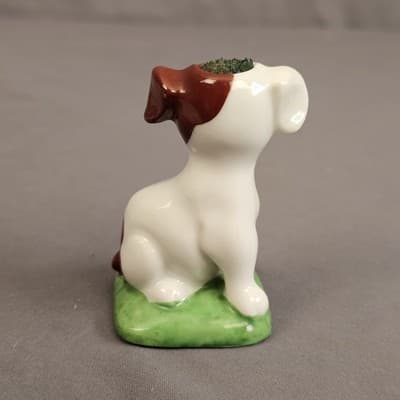 Vintage Puppy Spotted Dog Pin Cushion Figurine Happy Made in Japan Porcelain - Thumbnail 4