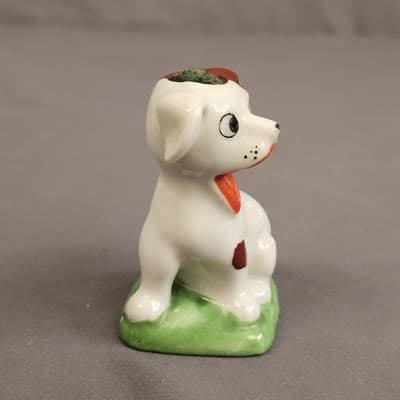 Vintage Puppy Spotted Dog Pin Cushion Figurine Happy Made in Japan Porcelain - Thumbnail 5