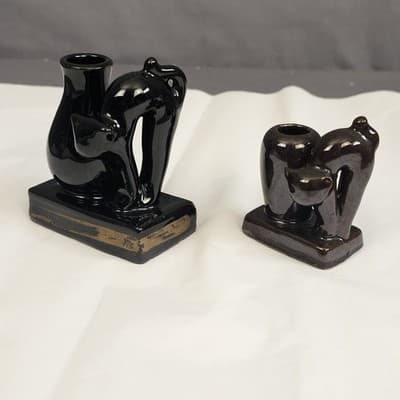 Vintage OCCUPIED JAPAN Redware 2 1/4" SCAREDY BLACK CAT & VASE Toothpick Holder - Thumbnail 3