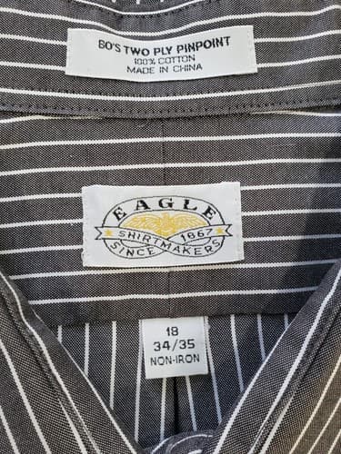 Mens Button Down Eagle Shirt Co Bo's Two Ply Pinpoint 18 34/35 Gray White Stripe - Thumbnail 5