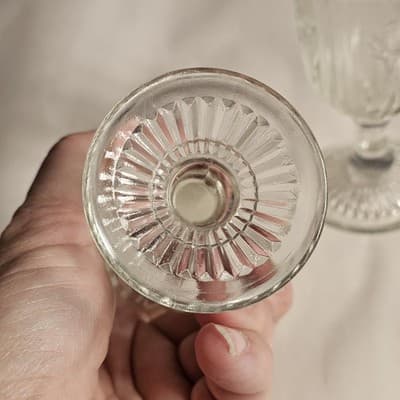 Set of 2 Jeanette Glass Iris & Herringbone Small Goblets Clear 5-3/4" 6 oz - Thumbnail 4