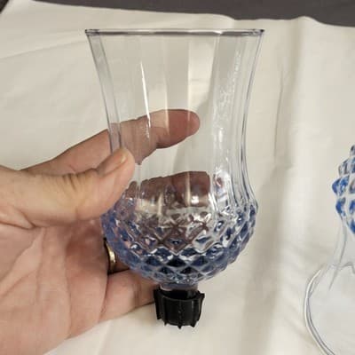 Homco Diamond Point Blue Glass Pegged Sconces Set of 2 Vintage 1970s - Thumbnail 2