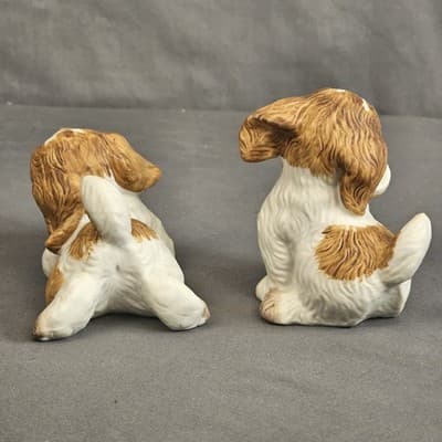Vintage Homco Set Of 2 Puppy Dog Figurines Chewing On Sneakers #1405 White Brown - Thumbnail 4