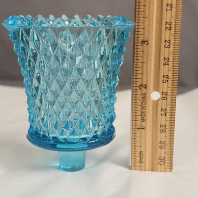 Vintage Blue Diamond Point Glass Peg Votive Cup Candle Holder Excellent Cond. - Thumbnail 6