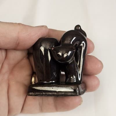 Vintage OCCUPIED JAPAN Redware 2 1/4" SCAREDY BLACK CAT & VASE Toothpick Holder - Thumbnail 6