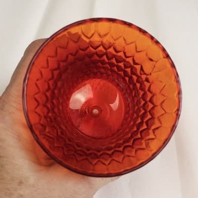 Vintage Amberina Honeycomb Optic Glass Peg Votive Candle Holder Cadmium Glow - Thumbnail 2