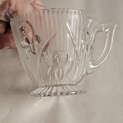 VTG Jeanette Iris & Herringbone Creamer Pitcher Crystal Depression Glass 4” - Thumbnail 3
