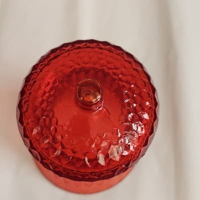 Vintage Amberina Honeycomb Optic Glass Peg Votive Candle Holder Cadmium Glow - Thumbnail 5