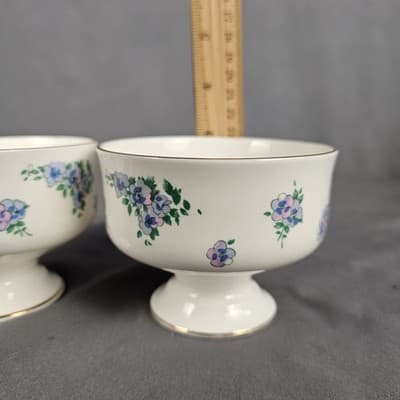 Royal Victoria Bone China Blue & Pink Floral Footed Bowl Set of 2 England - Thumbnail 7