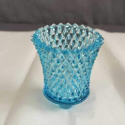 Vintage Blue Diamond Point Glass Peg Votive Cup Candle Holder Excellent Cond. - Thumbnail 2