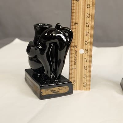 Vintage OCCUPIED JAPAN Redware 2 1/4" SCAREDY BLACK CAT & VASE Toothpick Holder - Thumbnail 10