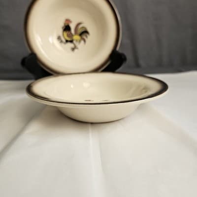 Vintage Dishes Poppytrail Red Rooster 2 Bowls 6" Retro Cottagecore Farm Rustic - Thumbnail 2
