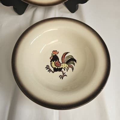 Vintage Dishes Poppytrail Red Rooster 2 Bowls 6" Retro Cottagecore Farm Rustic - Thumbnail 3