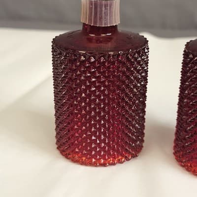 2 VTG Orange Amberina Votive Candle Holder Pegged Glass Diamond Point Nob Hill - Thumbnail 2