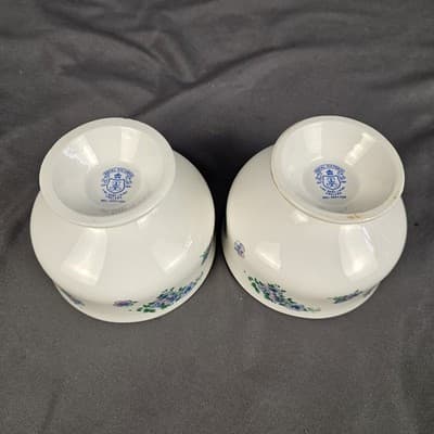 Royal Victoria Bone China Blue & Pink Floral Footed Bowl Set of 2 England - Thumbnail 4