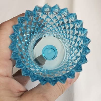 Vintage Blue Diamond Point Glass Peg Votive Cup Candle Holder Excellent Cond. - Thumbnail 5