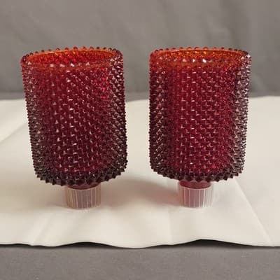 2 VTG Orange Amberina Votive Candle Holder Pegged Glass Diamond Point Nob Hill - Thumbnail 6