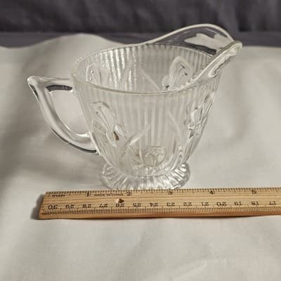 VTG Jeanette Iris & Herringbone Creamer Pitcher Crystal Depression Glass 4” - Thumbnail 10