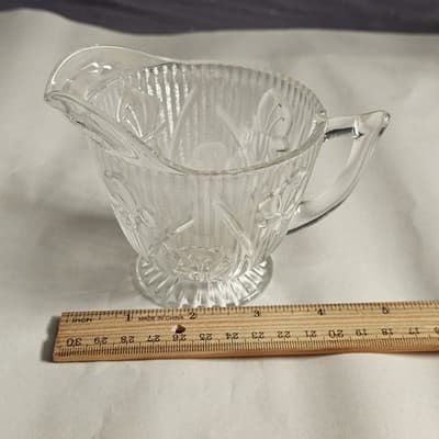 VTG Jeanette Iris & Herringbone Creamer Pitcher Crystal Depression Glass 4” - Thumbnail 7