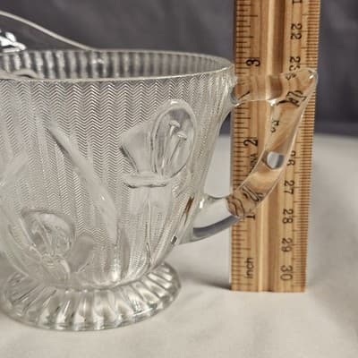 VTG Jeanette Iris & Herringbone Creamer Pitcher Crystal Depression Glass 4” - Thumbnail 8