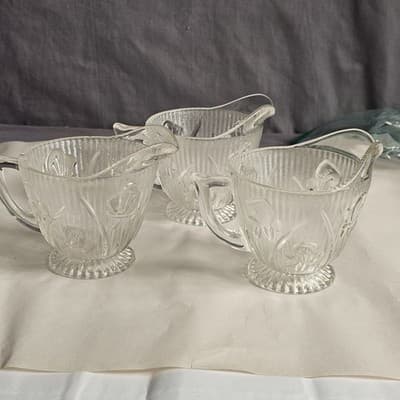 VTG Jeanette Iris & Herringbone Creamer Pitcher Crystal Depression Glass 4” - Thumbnail 12