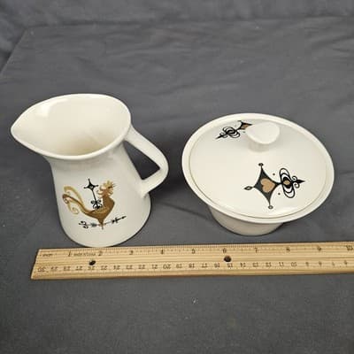 Weather Vane Edwin Knowles Rooster Creamer and Sugar Bowl w Lid Set MCM - Thumbnail 8