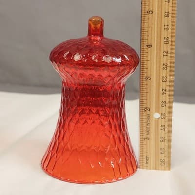 Vintage Amberina Honeycomb Optic Glass Peg Votive Candle Holder Cadmium Glow - Thumbnail 6