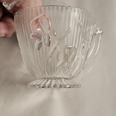 VTG Jeanette Iris & Herringbone Creamer Pitcher Crystal Depression Glass 4” - Thumbnail 4