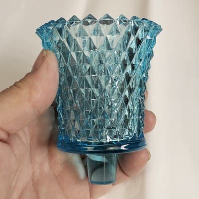 Vintage Blue Diamond Point Glass Peg Votive Cup Candle Holder Excellent Cond. - Thumbnail 3