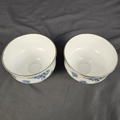 Royal Victoria Bone China Blue & Pink Floral Footed Bowl Set of 2 England - Thumbnail 2