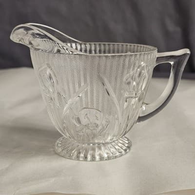 VTG Jeanette Iris & Herringbone Creamer Pitcher Crystal Depression Glass 4” - Thumbnail 2