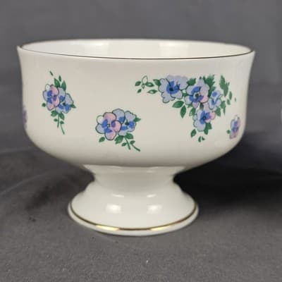 Royal Victoria Bone China Blue & Pink Floral Footed Bowl Set of 2 England - Thumbnail 3