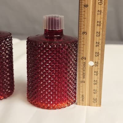 2 VTG Orange Amberina Votive Candle Holder Pegged Glass Diamond Point Nob Hill - Thumbnail 3