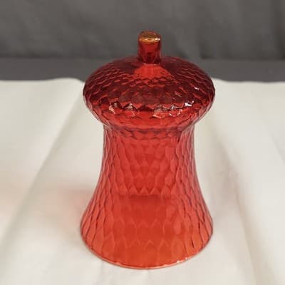 Vintage Amberina Honeycomb Optic Glass Peg Votive Candle Holder Cadmium Glow - Thumbnail 3