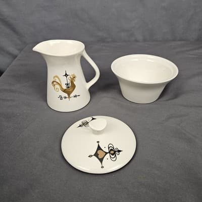 Weather Vane Edwin Knowles Rooster Creamer and Sugar Bowl w Lid Set MCM - Thumbnail 6