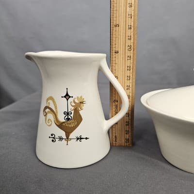Weather Vane Edwin Knowles Rooster Creamer and Sugar Bowl w Lid Set MCM - Thumbnail 9