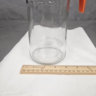 MINT Vintage Tang Pitcher Orange Jar 70's Anchor Hocking Clear Glass Pour Lid - Thumbnail 12