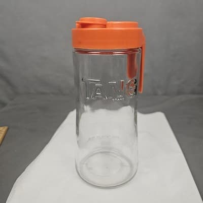 MINT Vintage Tang Pitcher Orange Jar 70's Anchor Hocking Clear Glass Pour Lid - Thumbnail 2