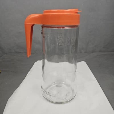 MINT Vintage Tang Pitcher Orange Jar 70's Anchor Hocking Clear Glass Pour Lid - Thumbnail 3