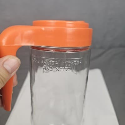 MINT Vintage Tang Pitcher Orange Jar 70's Anchor Hocking Clear Glass Pour Lid - Thumbnail 5