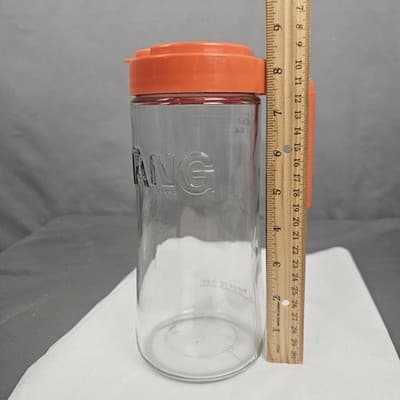 MINT Vintage Tang Pitcher Orange Jar 70's Anchor Hocking Clear Glass Pour Lid - Thumbnail 13